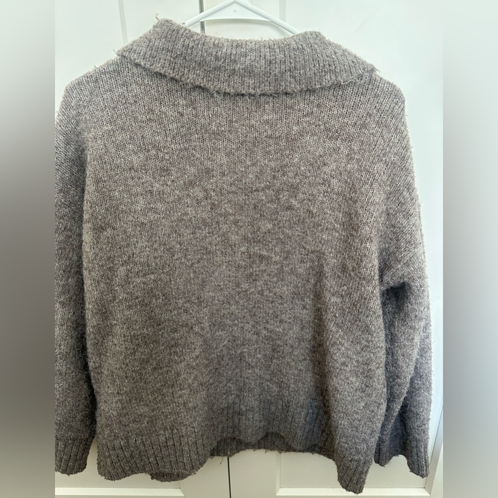 OAK + FORT Brown Collared V‑Neck Sweater - Picture 5 of 6
